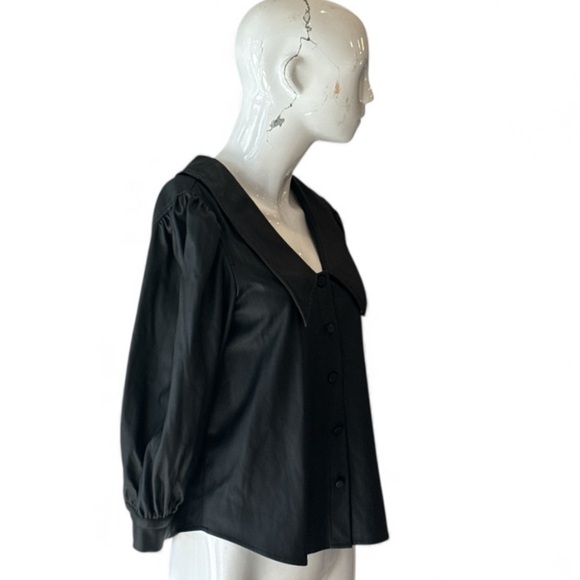 Pistola Adina Black Puff Sleeve Black Faux Leather Blouse Size S - Picture 6 of 15